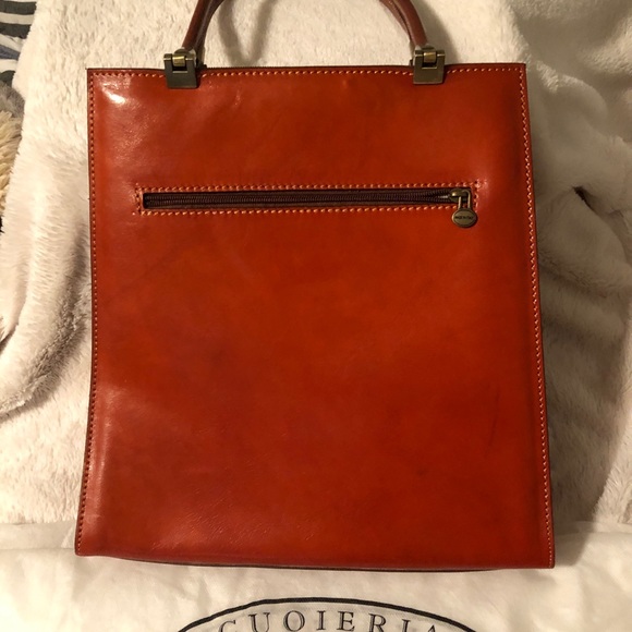 NWOT Spectacular Made in Florence Italy; orange toned leather tote. - Picture 3 of 11